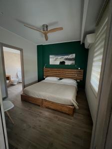 San Polo MateseWhy Not B&B的一间卧室配有一张带绿色墙壁的床