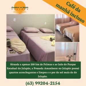托坎廷斯州圣费利克斯Pousada Amanhecer no Jalapão的一张在房间带两张床的酒店传单
