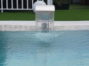 下布雷尼亚Casa Nine con piscina的水池中央的喷泉