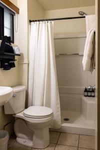 塞多纳Star Motel的一间带卫生间和淋浴帘的浴室