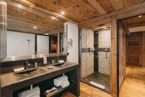 蒂涅Les Suites – Maison Bouvier的一间带水槽和淋浴的浴室