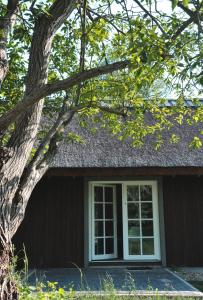 帕普Vecmartini的茅草屋顶和窗户的房子