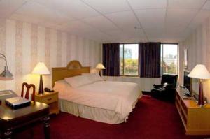 斯坦福德Amsterdam Hotel的酒店客房设有一张大床和一张书桌。