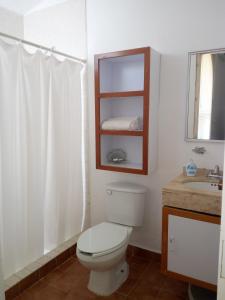 圣克鲁斯华特库Camino al Mar的一间带卫生间、水槽和镜子的浴室