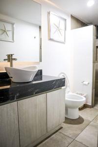 莫雷利亚Moderno departamento a 3 cuadras de catedral的一间带水槽和卫生间的浴室