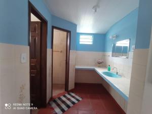 阿尔特杜尚Casa Mineira的带浴缸、盥洗盆和卫生间的浴室