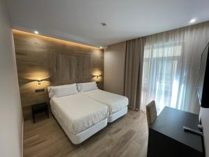 马拉加卡斯蒂亚格雷罗酒店的一间卧室配有一张床、一张书桌和一台电视