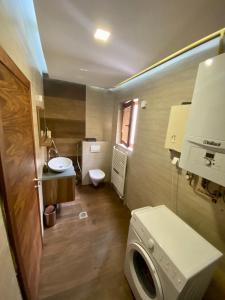 萨拉热窝Sarajevo city rent的浴室配有卫生间、盥洗盆和洗衣机。