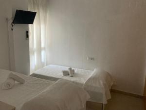 格拉德卡斯特利翁APARTAMENTO PINAPLAYA的白色卧室配有两张带毛巾的床