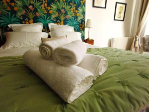 沙托鲁Maison d'hôtes de charme - Au Lys Blanc的床上的一大堆毛巾
