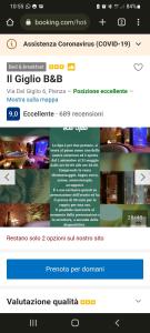 皮恩扎伊吉里奥B&B酒店的网站网页的截图