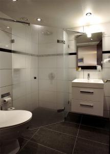 AnsHotel Kongensbro Kro的一间带卫生间、水槽和镜子的浴室