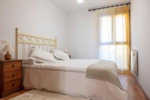 巴尔德利纳雷斯Coqueto apartamento en Valdelinares的白色的卧室设有一张大床和一个窗户