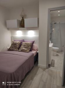 佩皮尼昂Chambre accueillante à 2 mn du centre ville的一间卧室配有一张床,浴室设有淋浴。