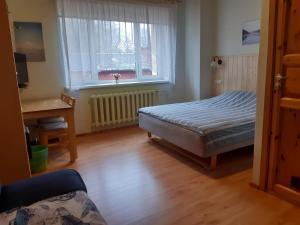 PurtsiJõesuu Home Accommodation的一间卧室配有一张床、一张书桌和一个窗户。