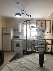 卡塔马卡Departamento Ensueño的厨房配有冰箱、洗衣机和烘干机