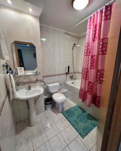 阿克托比Гостиница ИЛЕК的浴室配有盥洗盆、卫生间和浴缸。