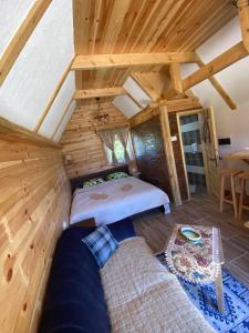 扎布利亚克杜米托尔别墅山林小屋的一间卧室配有一张床和一个沙发