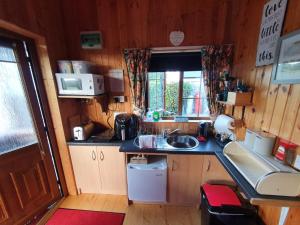 基尔肯尼Cosy Countryside Log Cabin的一个带水槽和柜台的小厨房