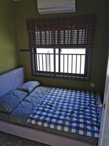 帕拉马里博Tropical appartement的窗户客房内的小床