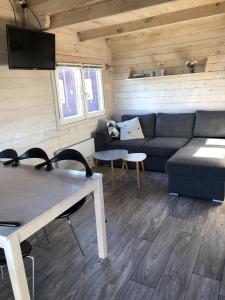 托斯明德Thorsminde Camping & Cottages的客厅配有沙发和桌子