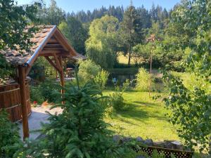 SicasăuAproka - Chalet Mignon Adorable small guest house的花园设有木制凉亭和植物