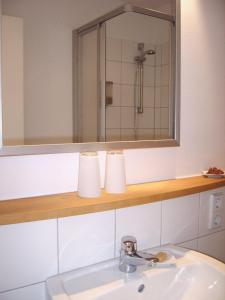 柏林26酒店的浴室设有水槽、镜子和淋浴