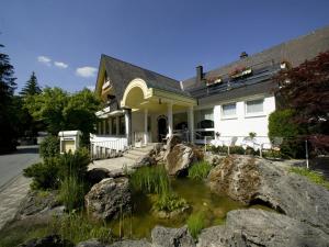 维林根弗里德里克厄拉布养生酒店的前面有池塘的房子