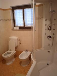 DobravljeTuristična kmetija Birsa的浴室配有卫生间、浴缸和水槽。