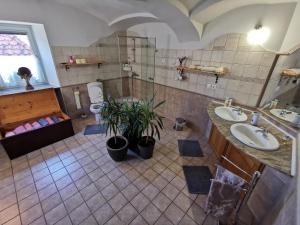 斯洛文尼亚科尼采Charming village house with patio and garden的大型浴室设有2个水槽和淋浴。