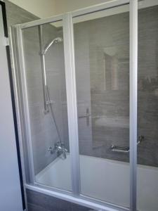 圣莫里茨Aladin Apartments St Moritz的浴室里设有玻璃门淋浴