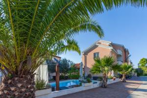 扎达尔朱利安别墅酒店的棕榈树和游泳池的房子