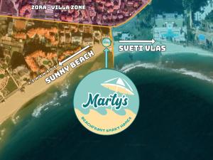 阳光海滩Beachfront Smart Homes by Marty's的一张带有马里奥特标志的海滩地图