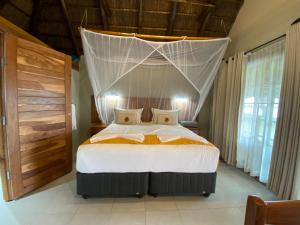 卡萨内Big 5 Toro Lodge的卧室配有带蚊帐的床。