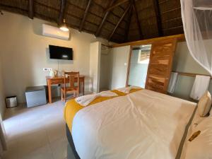 卡萨内Big 5 Toro Lodge的一间卧室配有一张床和一张书桌