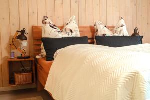 魏玛Apartment Sonnenschein的一间卧室配有带2个枕头的床