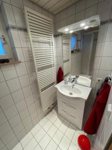 蒂宾根2-Zimmer-Nichtraucher-Ferienwohnung Strobel的白色的浴室设有水槽和镜子