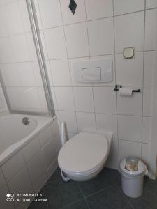 巴特利本韦达Domizil der Sinne的浴室配有卫生间、浴缸和水槽。