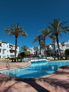 EsteponaEspectacular apartamento primera linea de playa - Golf的一座棕榈树和建筑游泳池