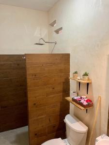 奥尔沃克斯岛Estudios Rehilete的一间带卫生间和木门的浴室