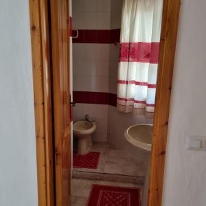 Porto IstanaLe Farfalle Appartamento in villa trifamiliare的一间带卫生间和水槽的小浴室