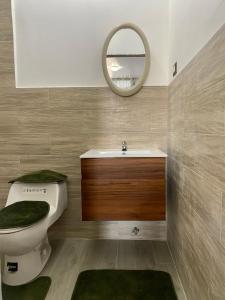 马查拉Departamento familiar & empresarial的一间带卫生间、水槽和镜子的浴室