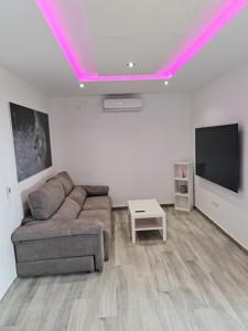 韦尔瓦Apartamento Luxury Suite Huelva Zona Centro的带沙发和平面电视的客厅