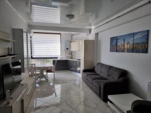 北马马亚-讷沃达里Luxury New and Modern Apartments的客厅配有沙发和桌子