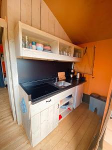 温特斯韦克camping?glamping morskersweitje的一个小房子里一个带水槽的小厨房