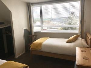 西卢港Seymour Apartment - Looe的一间卧室设有一张床和一个大窗户