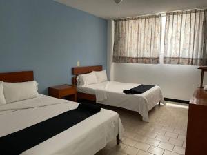 阿瓜斯卡连特斯Hotel Italia的酒店客房设有两张床和窗户。