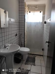 多拉杜斯AP 04 DO CANTINHO DO SOSSEGO的浴室配有卫生间、盥洗盆和淋浴。