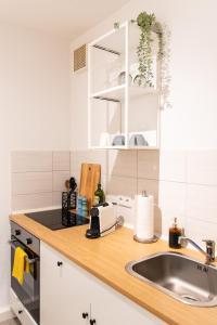 开姆尼茨Stylisches Apartment mit Balkon / Netflix / WIFI的厨房配有水槽和台面