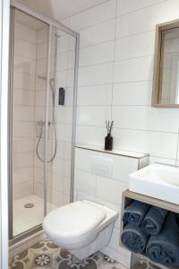 迪本多夫Dihei - Hotel, Lounge, Bar的带淋浴、卫生间和盥洗盆的浴室